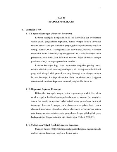 Fahmi 2018 21 Mengemukakan Bahwasanya Financial Statement Merupakan