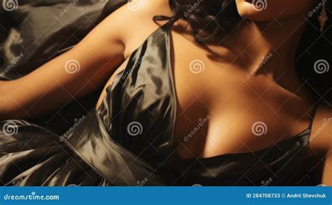 Beautiful African American Woman In Lingerie Lying On Bed Generative AI Stock Illustration