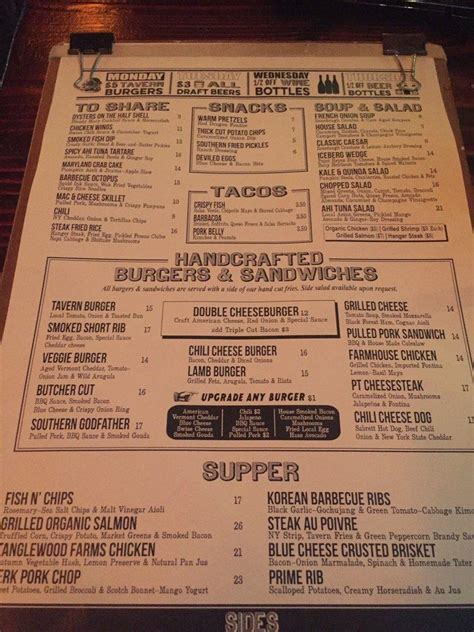 Menu at Park Tavern pub & bar, Delray Beach
