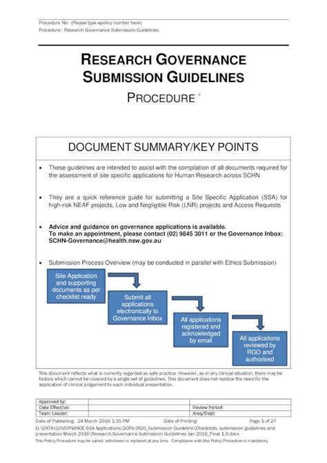 PDF RESEARCH GOVERNANCE SUBMISSION GUIDELINES Procedure Research