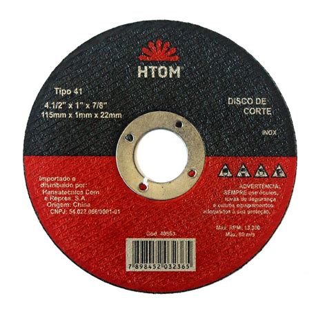 Disco De Corte Fino 4 1 2 Pol Para Inox Metal 40563 HTOM Submarino