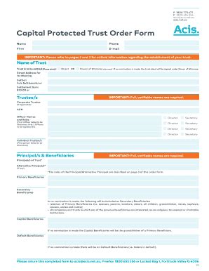 Fillable Online Acis Net Acis Capital Protected Trust Order Form R2