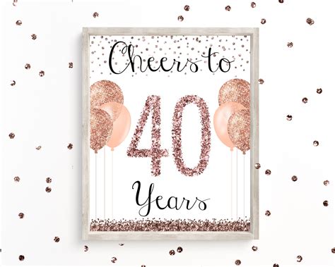 Printable Cheers To 40 Years Sign 40th Birthday Sign 40th Etsy