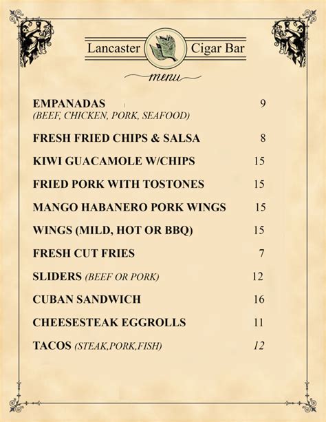 Menu – Lancaster Cigar