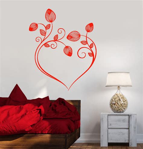 Vinyl Wall Decal Flowers Heart Art Decor Bedroom Design Love Stickers