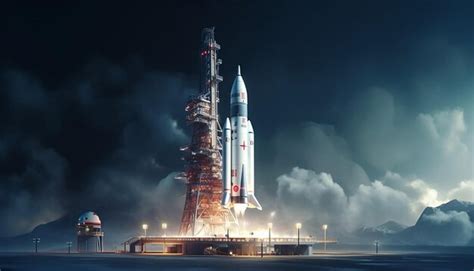 Premium AI Image | a futuristic rocket at a launch pad preparing for ...