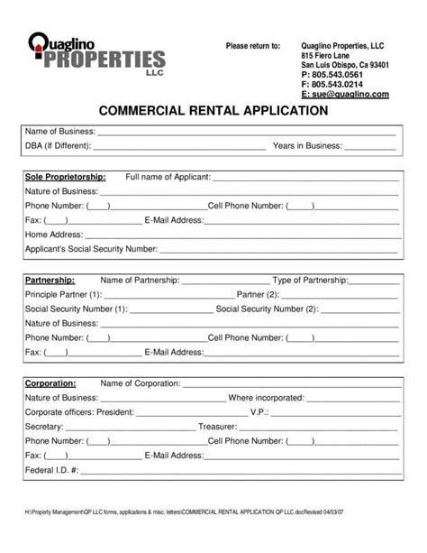 Lease Application Template