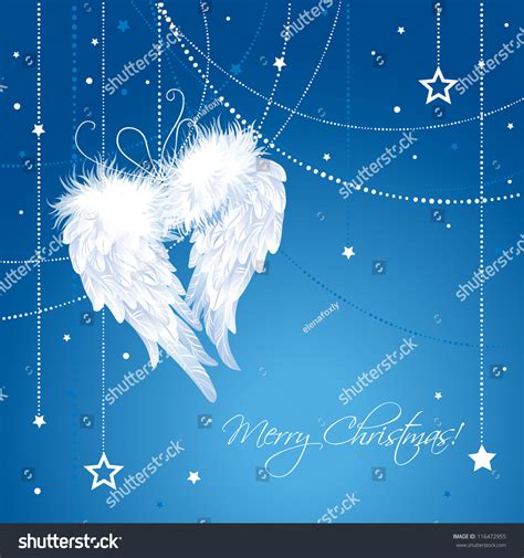 Merry Christmas Angel Wings Background Greeting Card In Vector