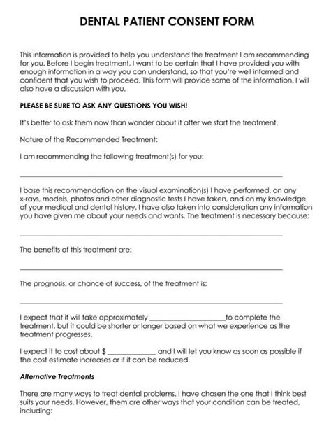 Printable Dental Treatment Consent Form