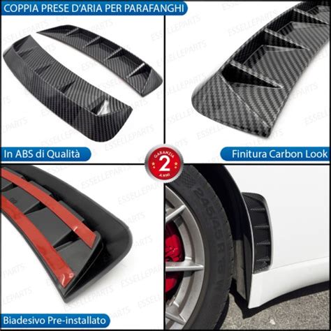 Coppia Prese D Aria Sportive Per Cofano Carbon Look Adesive In Abs