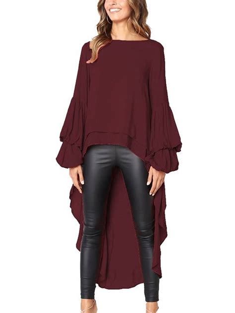 Justvh Justvh Women S Long Puff Sleeve High Low Asymmetrical