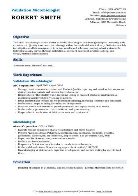 Microbiologist Resume Samples Qwikresume