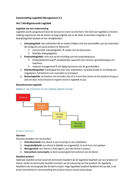 Samenvatting Logistiek Management Het Doel Van Logistiek Is Stromen