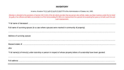 Estate Inventory Template 12 Free Word Excel Pdf Documents