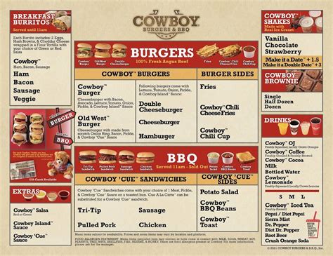 Menu At Cowboy Burgers BBQ Riverside