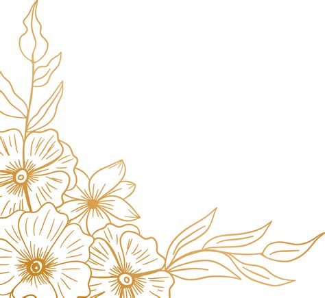 Gold Floral Corner Border With Hand Drawn Leaves And Flowers For