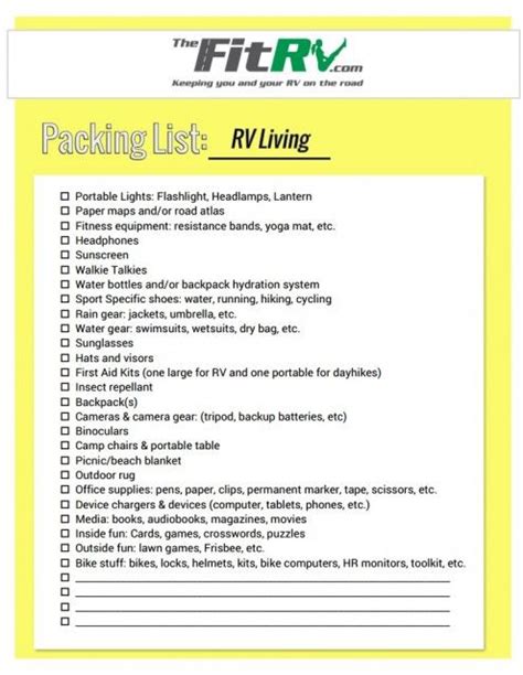 Rv Packing Lists Printable Checklists For Rv Trips Rv Packing List