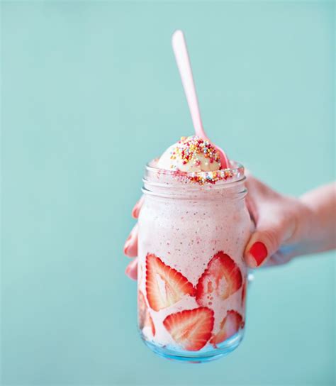 The Easiest Strawberry Milkshake Ever Blend Strawberries With Milk And Vanilla Extract Then