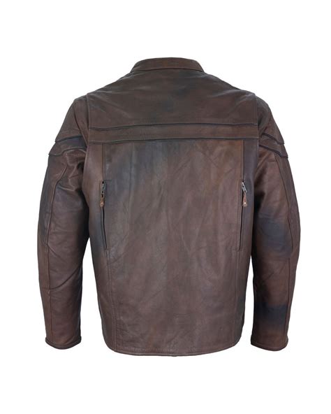 Men S Motorcycle Brown Naked Cowhide Leather Biker Jacket With Air