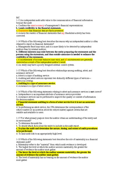 Ch 1 Questions Accounting Class Sample Quiz MC 1 13 An Independent