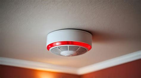 Red Warning Light And Active Smoke Detector In The Room Ceiling Premium Ai Generated Image