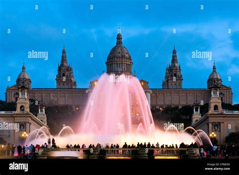 Font Magica or Magic Fountain with Palau Nacional in the background, Barcelona, Catalonia, Spain ...