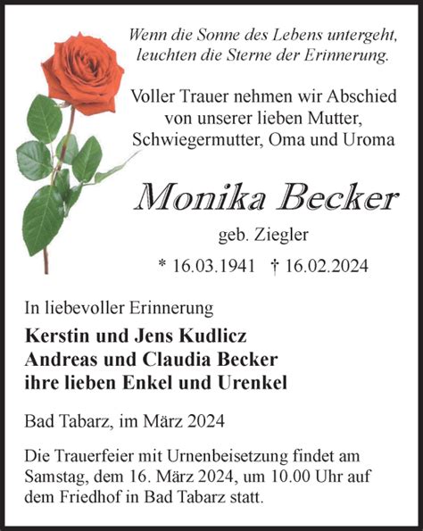 Traueranzeigen Von Monika Becker Trauer In Thueringen De