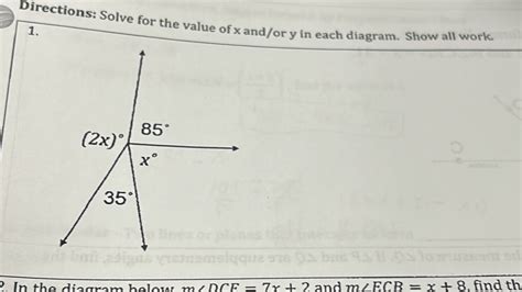 Directions Solve For The Value Of X And Or Y In Each Diagram Show All Work 1 2 In The