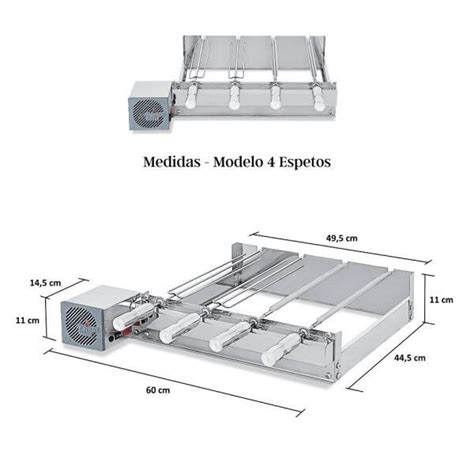 Churrasqueira Inox Grill Baixo 4 Espetos Giratorio Bivolt MadeiraMadeira