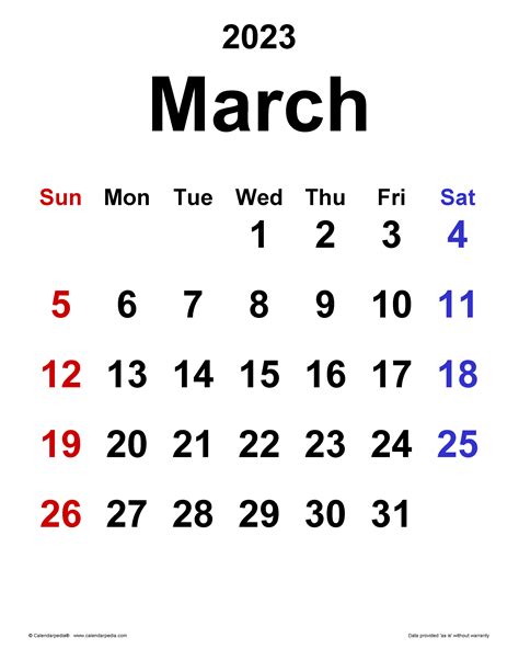 March 2023 Calendar | Templates for Word, Excel and PDF