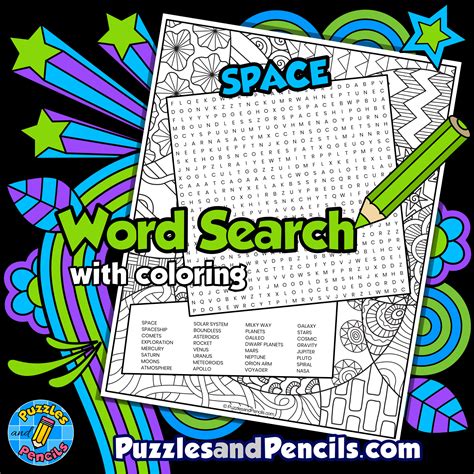 Space Word Search Puzzle Activity Page Solar System Wordsearch Made