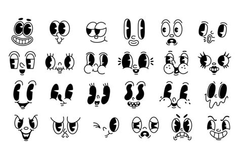 Retro 1930s Cartoon Faces Old Funny Mascot Facial Expressions Mouths