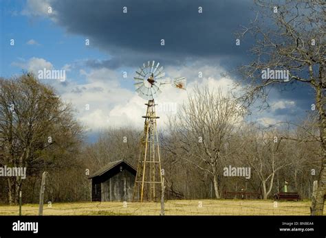 Old Barn And Windmill Stock Photo Alamy