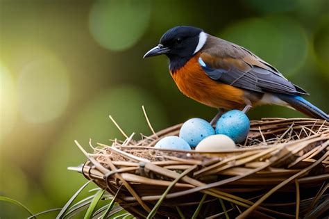 Premium Photo A Bird Sits On A Nest With Eggs