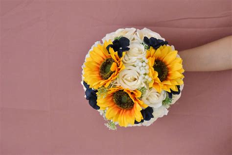 Artificial Navy Sunflower And Daisy Bridal Bouquets Blue Sunflower Bridal Flowers Wedding