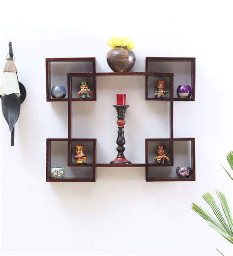 Buy Intersecting Provincial Teak Finish Sheesham Wood Wall Shelf At