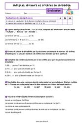 Multiples et diviseurs 6ème Exercices cours évaluation révision