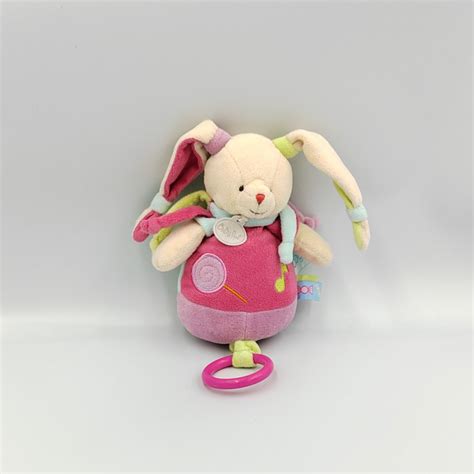 Doudou Musical Lapin Rose Mauve Bleu Vert Gourmandise Baby Nat