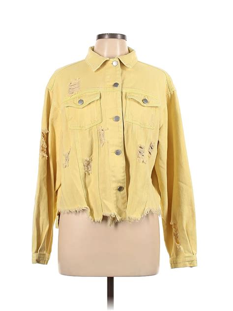 Pol 100 Cotton Floral Yellow Denim Jacket Size L 60 Off Thredup