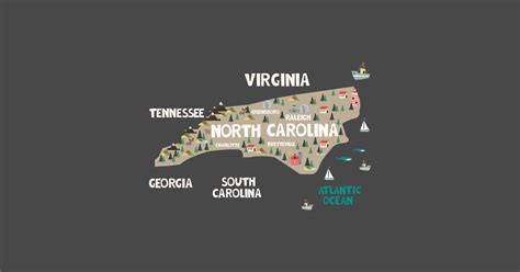 North Carolina Illustrated Map Carolina T Shirt Teepublic