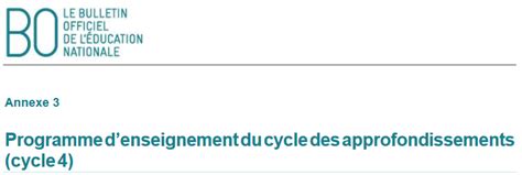 Programme Denseignement Du Cycle Des Approfondissements Cycle4