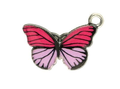 Motyl zawieszka emaliowana 15x20mm metal srebrny różowy 1szt