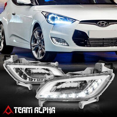 Fits 2012 2017 Hyundai Veloster Clear LED DRL Fog Light Lamp W Switch