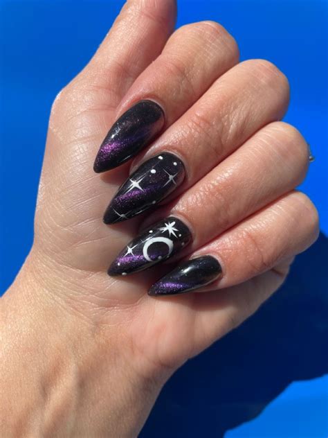 Witchy Purple Cats Eye Nails In 2023 Dark Purple Nails Cat Eye Nails