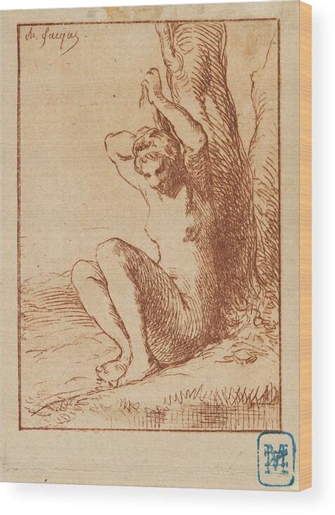 Nude Woman Seated By A Stream Wood Print By Charles Emile Jacque Pixels