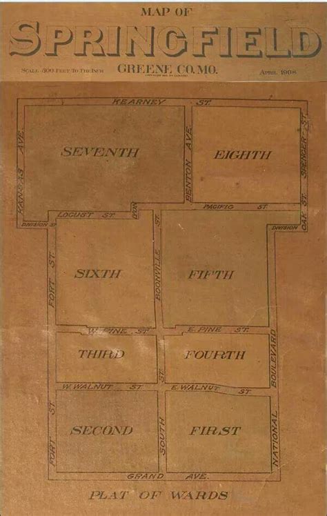 1908 Map Of Springfield Divided Into Wards Springfield Missouri