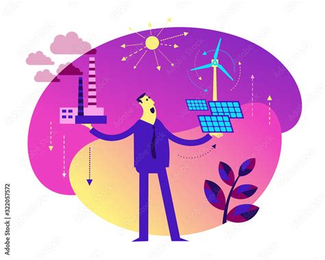 Ecological Illustration Man Chooses Between Polluting And Clean Energy