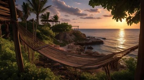 Premium Ai Image Hammock On The Beach Suspended Between Two Large