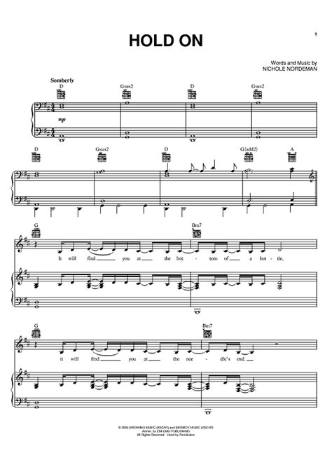 Hold On Sheet Music By Nichole Nordeman For Pianovocalchords Sheet