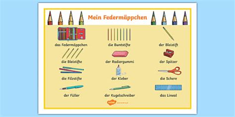 Pencil Case Objects German Word Mat Teacher Made Twinkl